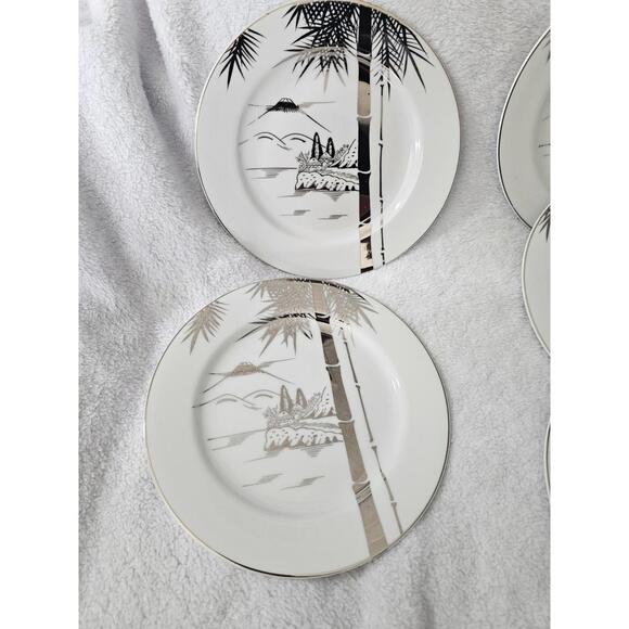 (Set of 6) Kutani Bamboo Porcelain Side Plate White & Sliver Japan 7.5" Asian - Picture 4 of 16